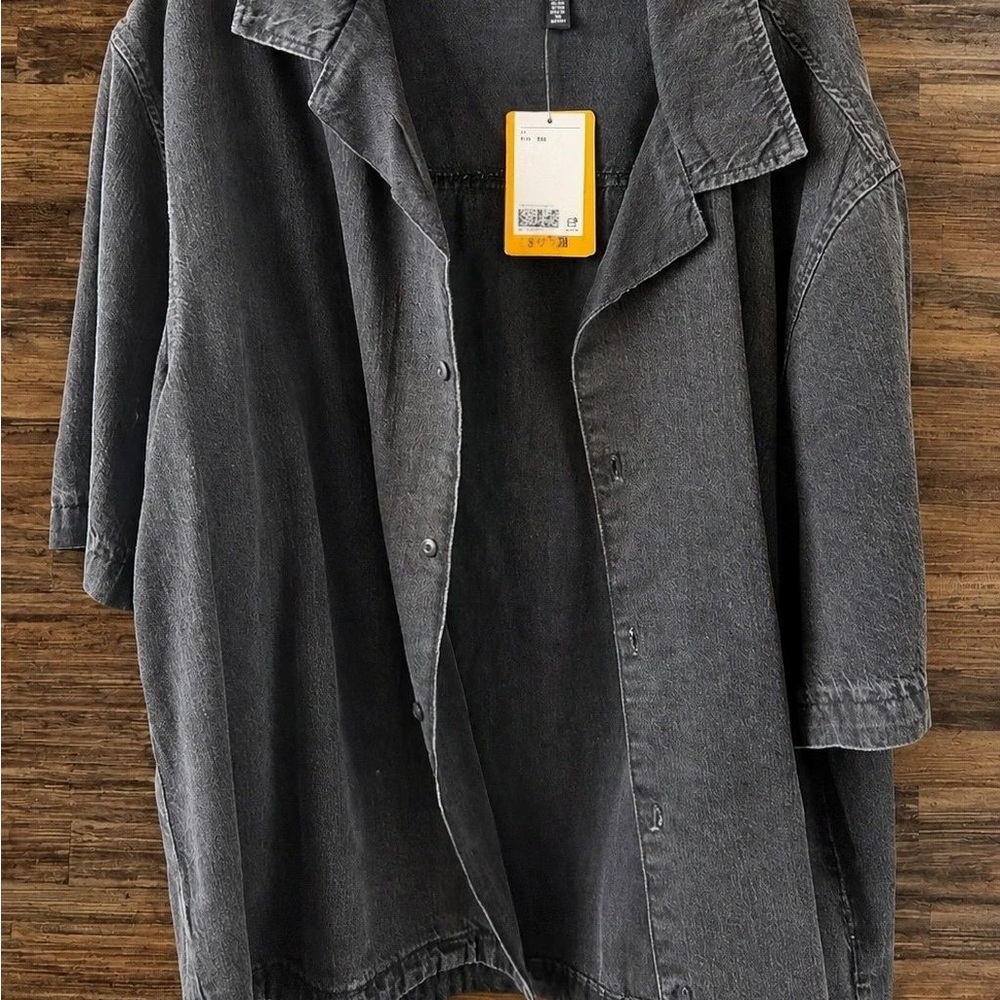 H&M Washed Charcoal Gray Oversized Denim Jacket
